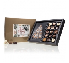 Xmas ChocoPostcard - Maxi - Gold - Pralines Chocolade kerstgeschenk met postkaart bedrukken