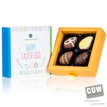 Afbeelding van relatiegeschenk:4 chocolade paaseitjes - Happy Easter Chocolade paaseitjes