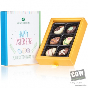 Afbeelding van relatiegeschenk:6 chocolade paaseitjes - Happy Easter Chocolade paaseitjes