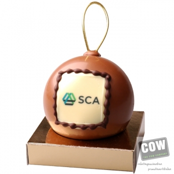 Afbeelding van relatiegeschenk:Chocolade kerstbal met logo