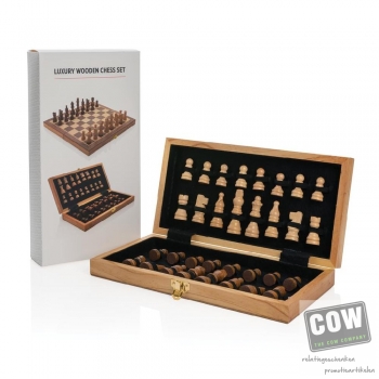 Afbeelding van relatiegeschenk:Luxe houten opvouwbare schaakset
