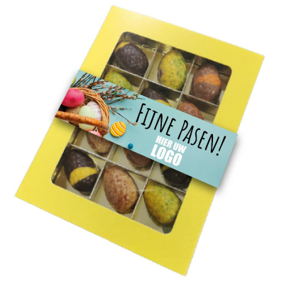 Afbeelding van relatiegeschenk:Geschenkdoosje met 12 Praline eitjes